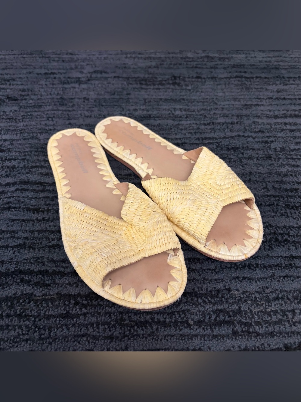 Jeffrey Campbell Dane Beige Raffia Woven Open Toe Flat Sandals